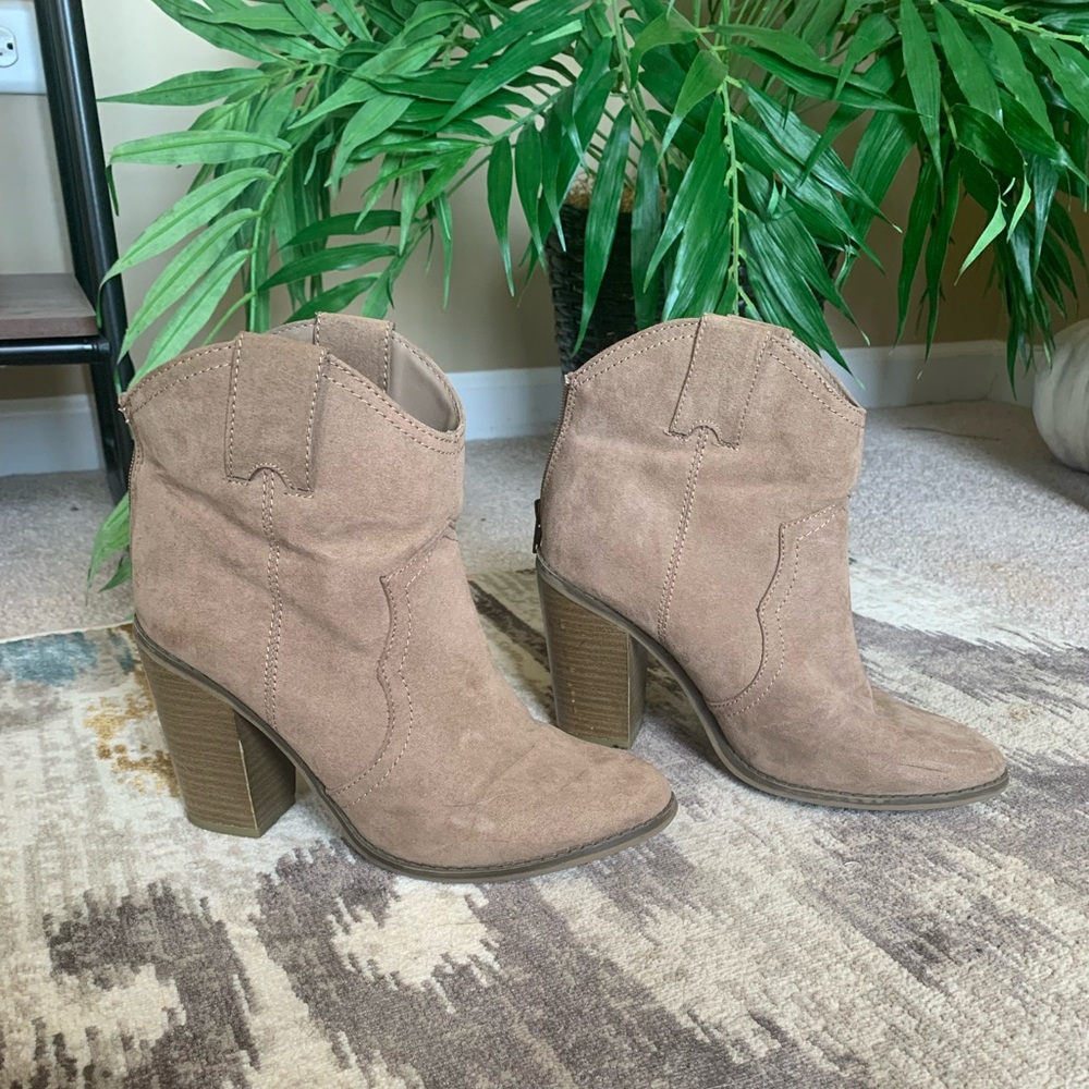 Tan heeled booties | gently used